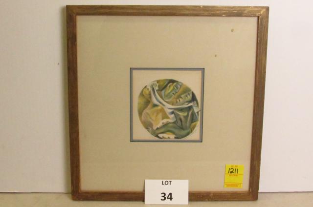 Jean Charlot artwork: Jean Charlot (1898 - 1979), Raising of Lazarus, signed twice and dated 1933. 15 1/2" square.