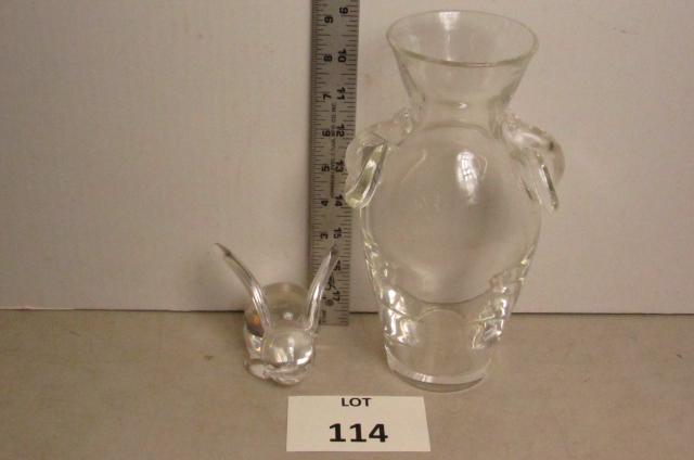 Steuben glass: Steuben glass vase and bunny.Vase 9 1/2" tall. Bunny 3 1/4" tall.