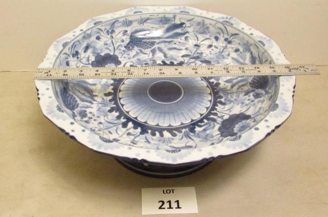 Maitland Smith bowl: Maitland-Smith large centerpiece footed bowl. Koi and waterlilies.