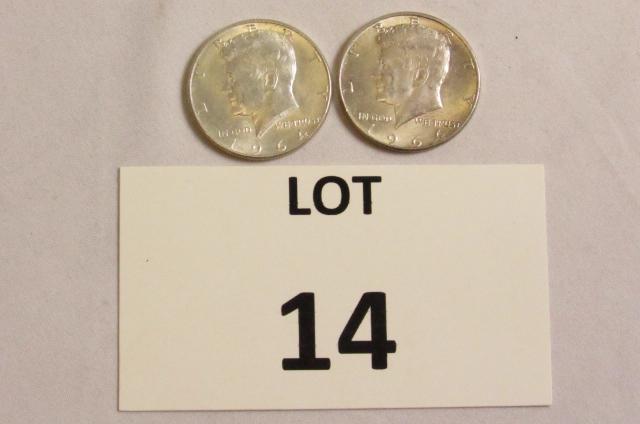 2-1964 Kennedy Half Dollars (90% Silver) (1 of 3)