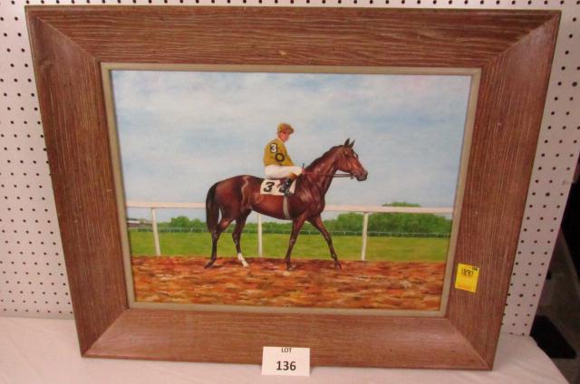 John Henry Rouson oil on canvas: John Henry Rouson (1908-2000) was a noted cartoonist and was considered one of the foremost artists of racehorses in the world. This painting of Count Fleet who went on to capture the Triple Crown in