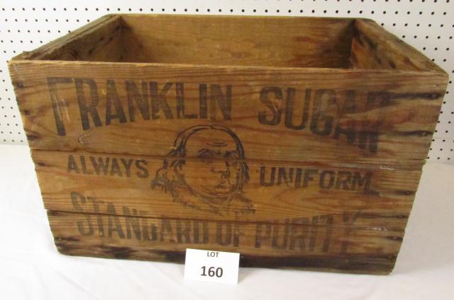 Franklin Sugar wood crate: Franklin Sugar always uniform Standard of Purity wood advertising crate. 22 1/2" x 15 1/2" x 14".