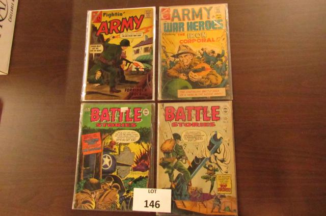 Military comics: Battle Stories #11, 16, Army War Heroes #22, Fightin' Army