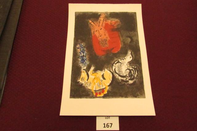 Marc Chagall: Marc Chagall (1887-1985) lithograph of Moses and the Tablets of the Law. The Story of Exodus 1966. 15" x 21 3/4" unframed.