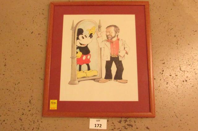 Maurice Sendak: Maurice Sendak (1928-2012) self portrait with Mickey Mouse, 1978. Signed lower right. Numbered 36 of 500. 23" x 27" framed.