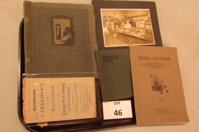 Five pieces of Watch/clock related ephemera: Five pieces of watch/clock related [WORD] including: Early catalogue from American Watch Co. of Waltham, Mass.; Early Waltham Clock Co. catalogue; 1926 Herschede Hall Clock catalogue; 1892 Watchmakers