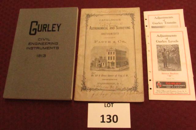 Tray lot of four pieces: Tray lot of four pieces including: Gurley 1913 catalogue of Civil Engineering Instruments and two early Gurley Service Booklets on how to adjust transits, and Fauth & Co. Astronomical & Surveying inst