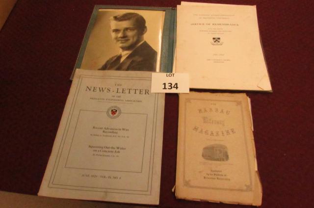 Lot of three pieces of Princeton University ephemera: Lot of three pieces of Princeton University ephemera including: Nassau Literary Magazine 1909; Newsletter booklet 1929; Service of Remembrance 1962