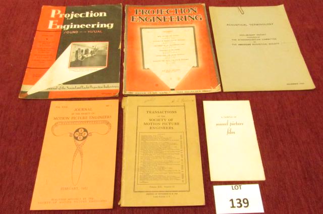 Lot of six pieces of early motion picture: Lot of six pieces of early motion picture engineers and projection engineer ephemera including: two projection engineering magazines circa 1930s and journals of motion picture engineers circa 1920s an