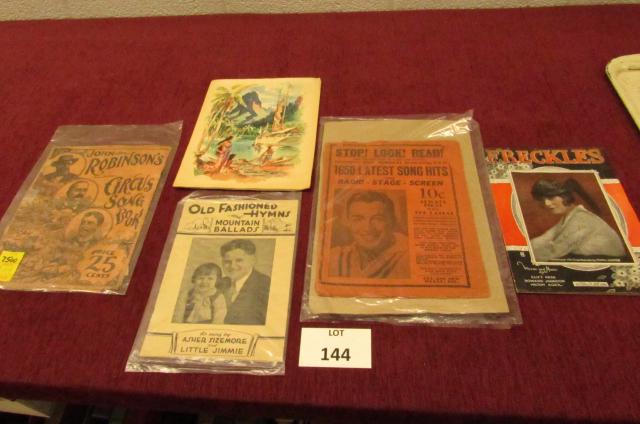 Mixed lot of ephemera: Mixed lot of ephemera including: an early songbook from John Robinson's Circus; 1959 Dinner menu from the S.S. Mariposa Cruise Ship; and early music related pieces