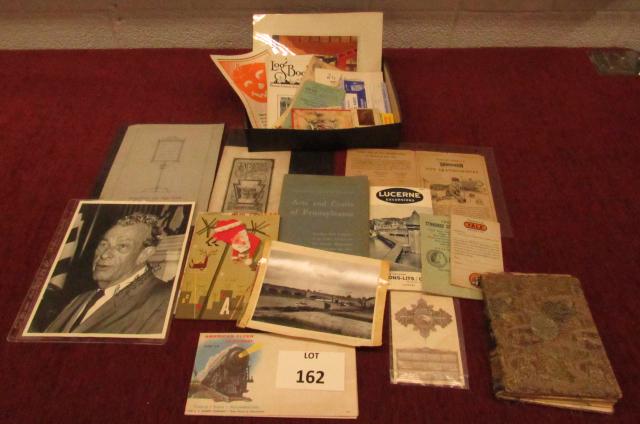 Mixed lot of ephemera: Mixed lot of ephemera including a booklet from the Disston Saw Company cafeteria at Tacony Philadelphia, PA circa 1919; early operation pamphlet for "Thordarson" toy train transformers; 1958-59 Color 