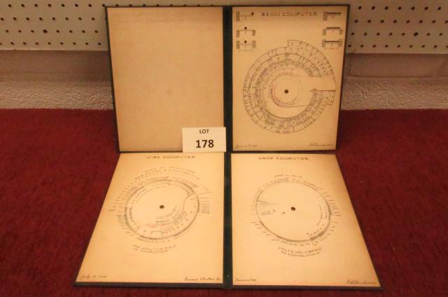 Two bound electrical engineering drawings dated 1909: Two bound electrical engineering drawings dated 1909 from the General Electric Co. including: "Wire Computer and Drop Computer" and "Beam Computer", both signed by G.R. Henderson