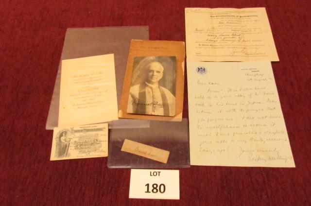 Lot of miscellaneous ephemera: Lot of miscellaneous ephemera including: an autograph of Clement C. Biddle (of Bailey, Banks, Biddle Jewelry store); a warrant of arrest from Philadelphia, PA dated 1905 due to theft of gold watch; me