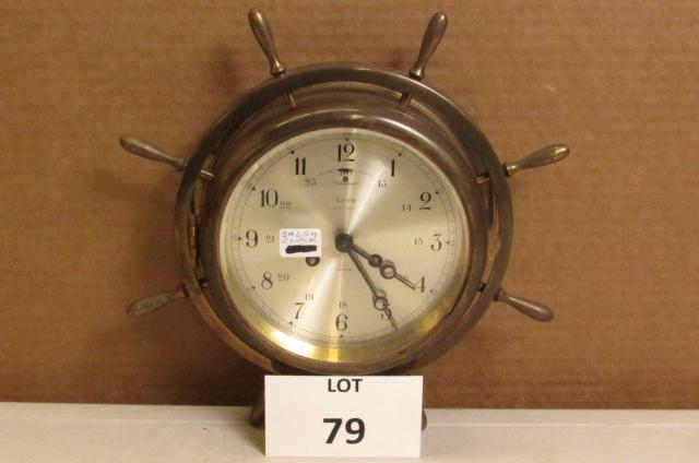 Salem "Yachtsman" brass, 8 day jeweled wind up clock: Salem "Yachtsman" brass, 8 day jeweled wind up clock (no key). Face of clock measures approximately 5.5" in diameter