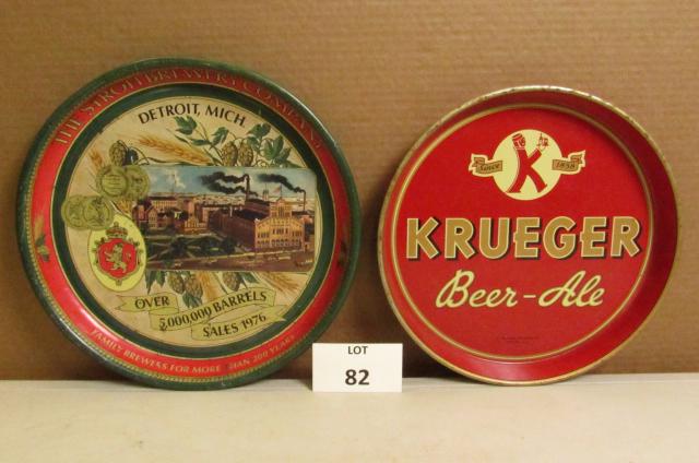Two vintage metal beer trays 1. Krueger Beer-Ale 2. The: Two vintage metal beer trays 1. Krueger Beer-Ale 2. The Stroh Brewery Co. Detroit MI