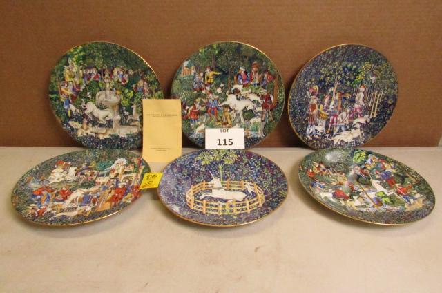 Set of six decorative plates by "Robert Haviland & C.: Set of six decorative plates by "Robert Haviland & C. Parlon Limoges France" titled The Hunt of the Unicorn. Made exclusively for Jacques Jugeat Fifth Ave NY