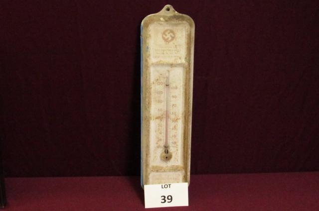 Vintage hanging wall thermometer for "Swastika Coal": Vintage hanging wall thermometer for "Swastika Coal" approximately 4" x 16". Note: has surface rust and blue paint along left edge but glass thermometer is intact **Disclaimer**: Given COVID-19 restri