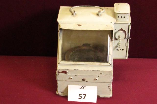Early maritime compass with binnacle, oil burner,: Early maritime compass with binnacle, beveled glass observation port, oil burner, reflector, and carrying handle. Measures approximately 6-1/2" x 10"h x 7" w **Disclaimer**: Given COVID-19 restriction