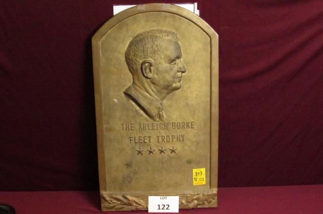Solid bronze, United States Naval "Arleigh Burke" fleet: Solid bronze, United States Naval "Arleigh Burke" fleet trophy. Measures 23-3/4" x 13-3/4". The ship that this was presented to is etched in the back--USS Vulcan AR-5. Trophy is awarded annually to sh