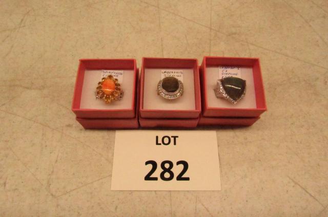 Sterling Gemstone rings: Three sterling gemstone rings. Two Labradorite and one Spiny Oyster Citrine.