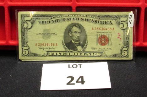 5-$5 US Notes-Red Seal-1963: 5-$5 US Notes-Red Seal-1963