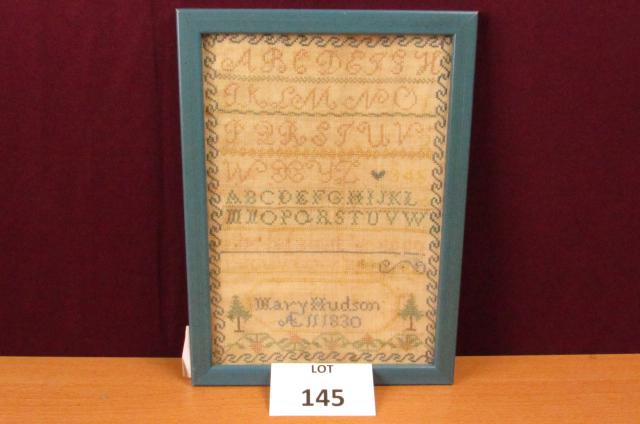 1830's Sampler: Framed 1830's sampler from Rhode Island by Mary Hudson. 9" x 12 3/4"