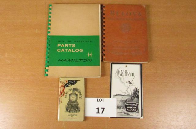 Lot of 4pcs Vintage Watch Ephemera: 1.) 1952 "Bulova Catalog of Interchangeable Parts"2.) 1963-64 "Hamilton Genuine Materials Parts Catalog"3.) "Hamilton High Grade Watch" Pocket-size notebook w/ celluloid coverCondition Report: All pag