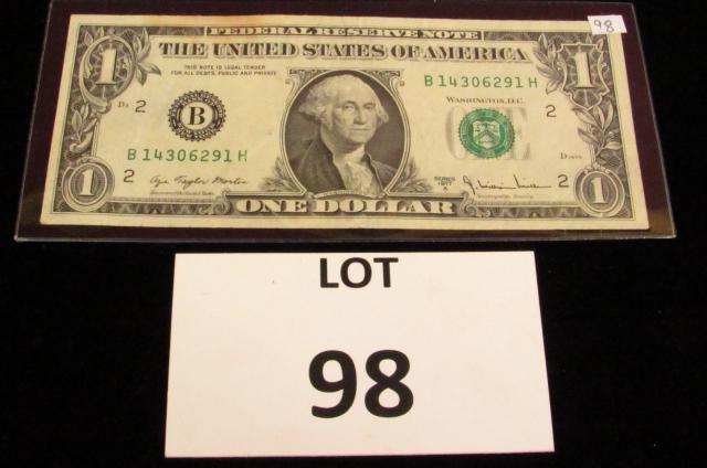 $1 Fed Res Note-Ink Smear (Green Seal-1977A) (1 of 3)