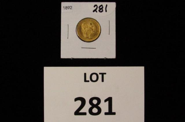 1892 Austria 8 Fl-20 Fr Gold (.1867oz-.900): 1892 Austria 8 Fl-20 Fr Gold (.1867oz-.900)
