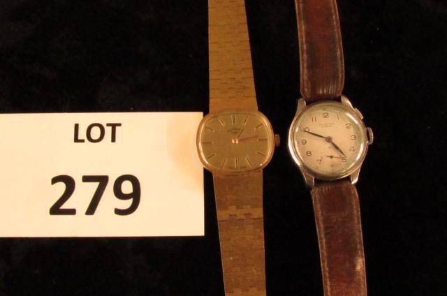 Lot of 3 wristwatches: English men's Rotary branded wrist watch, English J W Benson, London wrist watch with brown leather band, Zenith Clipper men's quartz wrist watch.