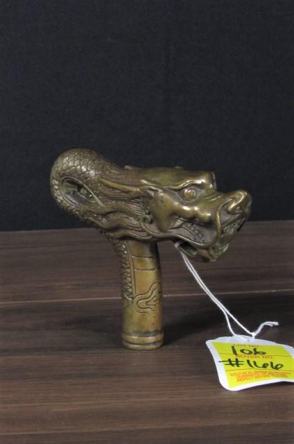 Antique Chinese bronze dragon cane handle. (1 of 3)