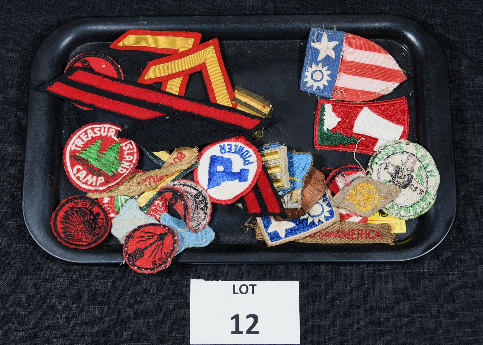 Assortment of 32 Vintage Boy Scout Patches: A variety of vintage Boy Scouts of America badge patches. 32 patches total.