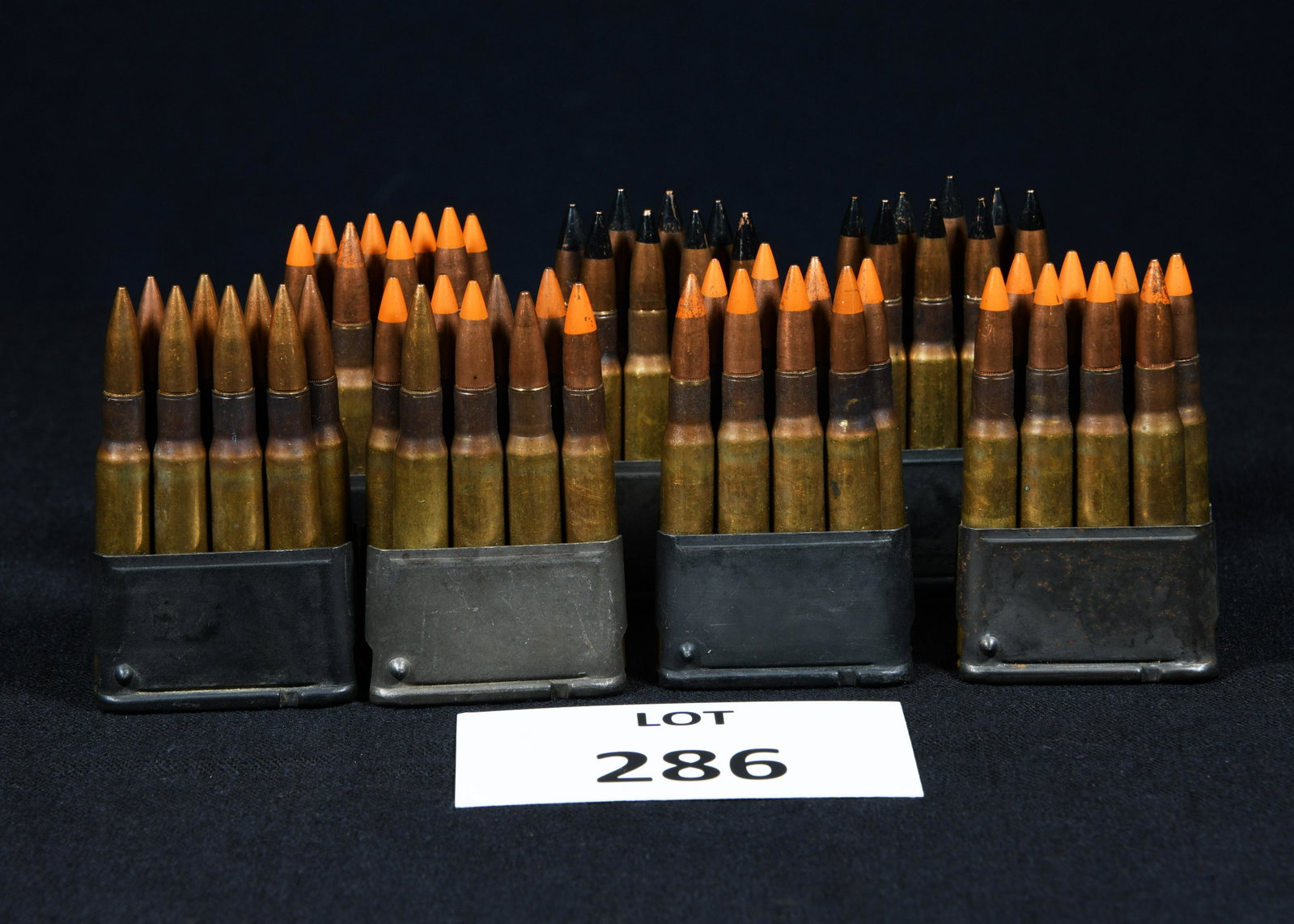 Lot of WWII Era M1 Garand Rifle Clips With Ammo: A lot of 7 WWII era M1 Garand rifle clips with ammunition. Marked "BR W5" for Borg Warner. Each piece is 3 1/2"x2"x1". *notes- traces of wear throughout.