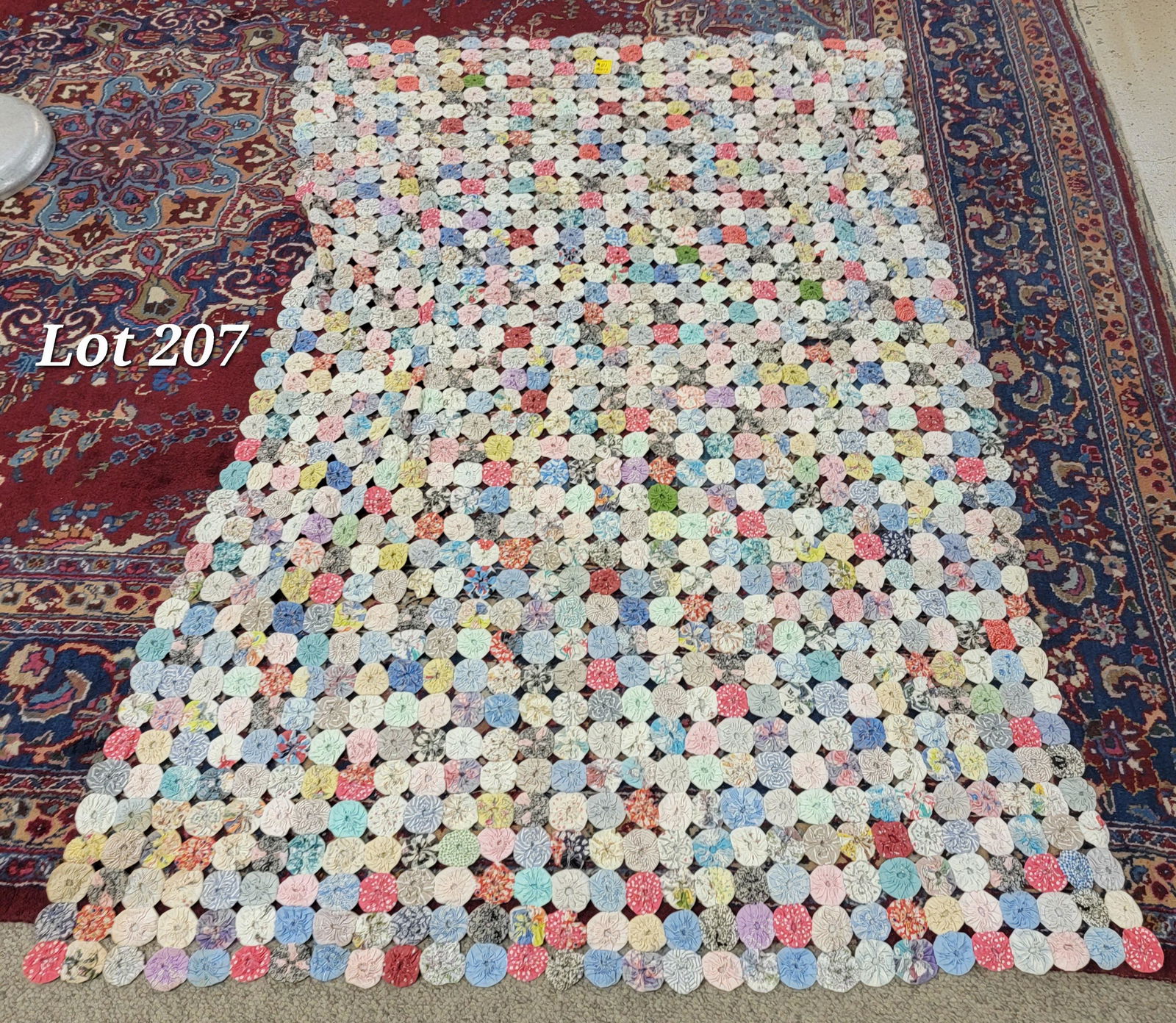 Antique Feed Sack Yo Yo Quilt (1 of 6)