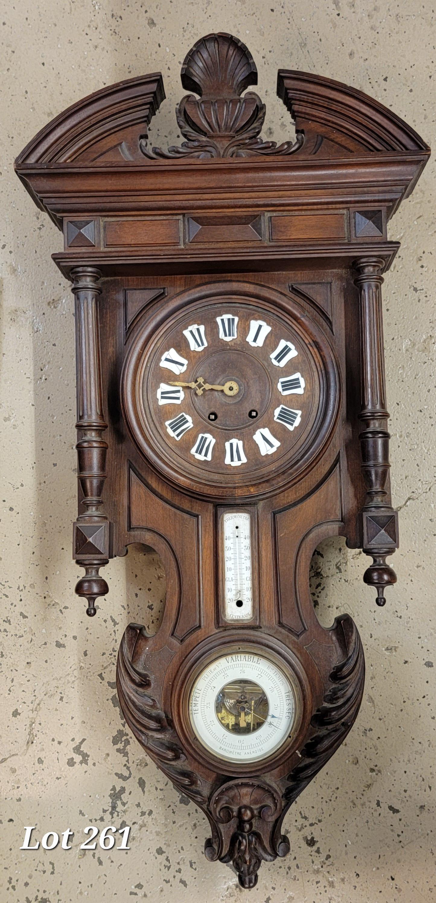 Antique Carved Wood Wall Clock, Barometer and (1 of 10)