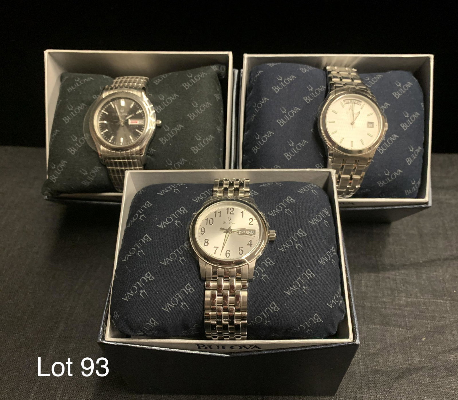 Lot of Bulova Wrist Watches: A lot of 3 Bulova wrist watches. All are new with tag and in original boxes.