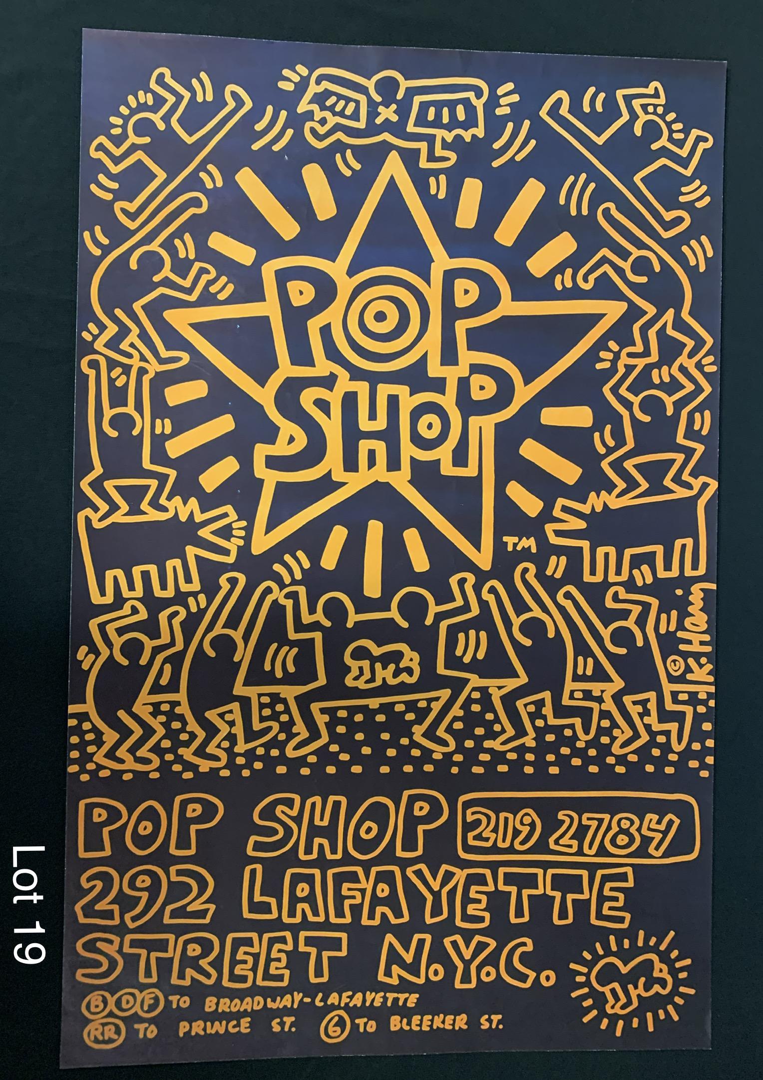 Keith Haring "Pop Shop" Print in Colors: A print in colors of "Pop Shop" by American Pop artist Keith Haring (1958-1990). Dimensions are 33 1/2" x 21 1/2".