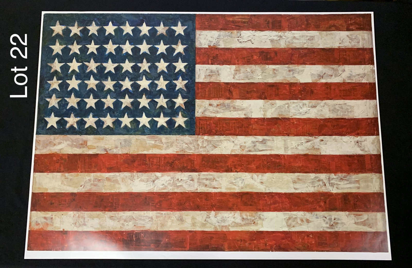 Jasper Johns "Flag" Lithograph: A lithograph of "Flag" by American artist Jasper Johns (b. 1930). Dimensions are 36 1/2" x 26 1/2".