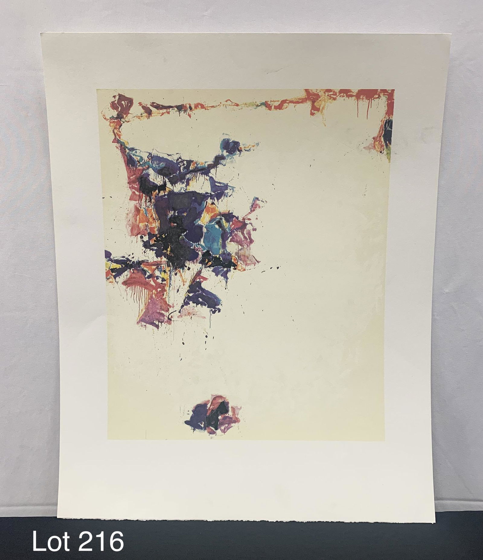Sam Francis "The Whiteness of the Whale" Serigraph on: A serigraph on wove paper of "The Whiteness of the Whale" by American artist Sam Francis (1923-1994). Dimensions are 20"X 16". *notes- finger print marks on left side of white border.