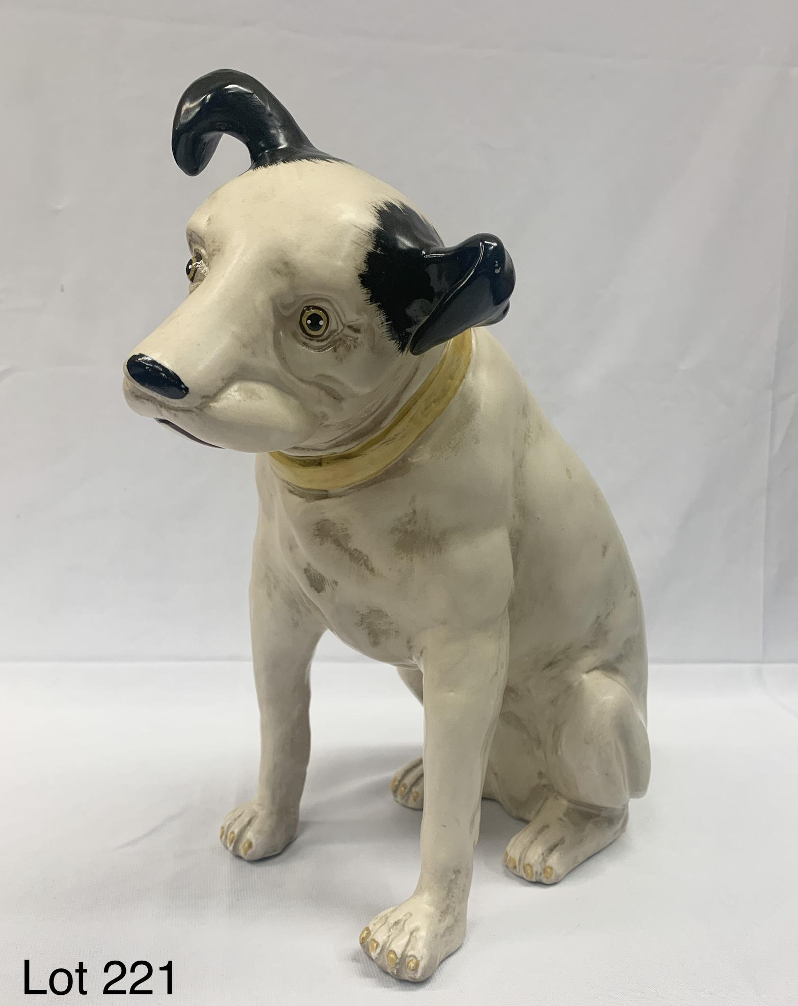 Vintage Nipper The Dog Statue: A vintage Nipper the dog ceramic statue. Nipper was the mascot for the Victor Talking Machine Co. and later RCA Victor. This statue is 13 1/2" tall.