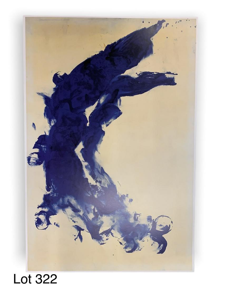 Yves Klein Lithograph: An offset lithograph of "Untitled Anthropometry" by French artist Yves Klein (1928-1962). 30" x 20"