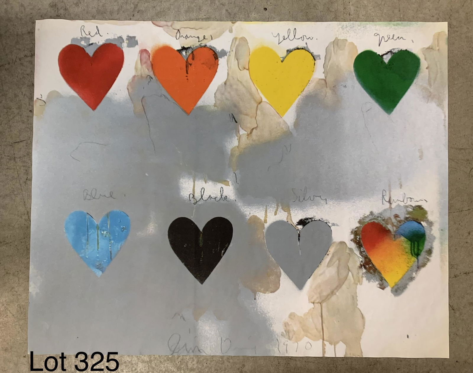 Jim Dine "8 Hearts" Offset Lithograph: An offset lithograph of "8 Hearts" by American artist Jim Dine (1935). 30 1/4" x 24".