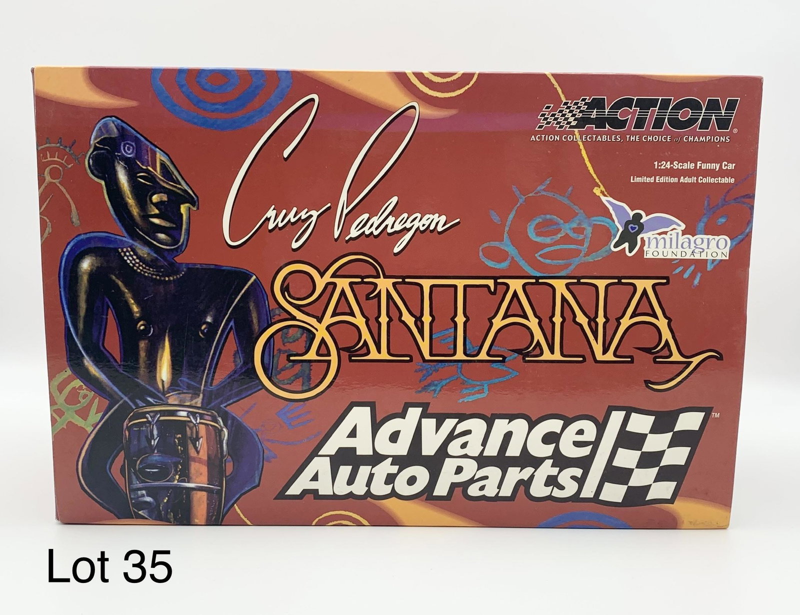Advance Auto Parts Cruz Pedregon Santana Firebird Funny Car: An Advance Auto Parts Santana Cruz Pedregon 2004 Firebird 1:24 scale funny car. Box measures 11 3/4" x 7 3/4" x 3 3/4". New in original box and packaging.