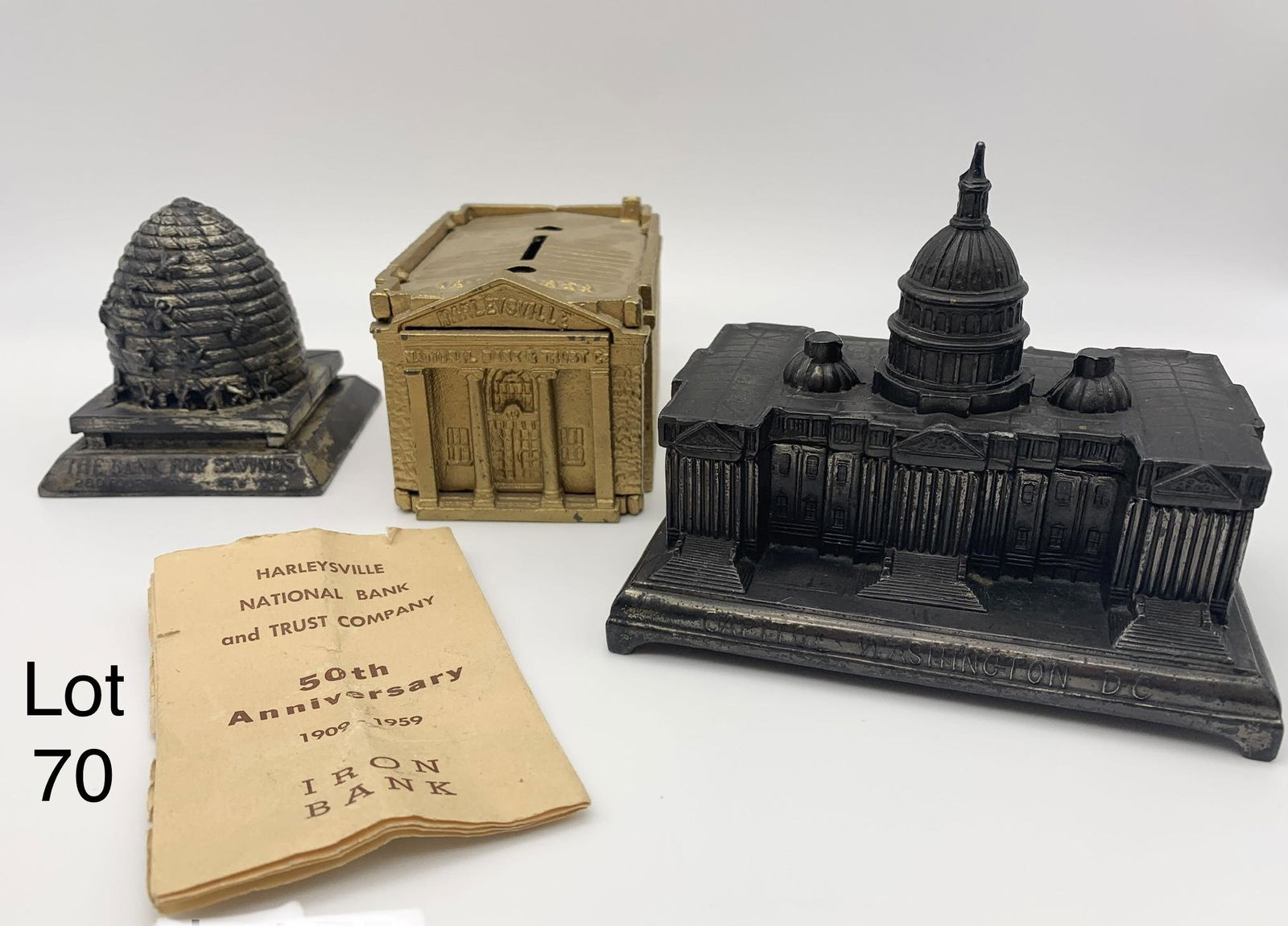 Lot of Cast Iron Banks and Box (1 of 19)