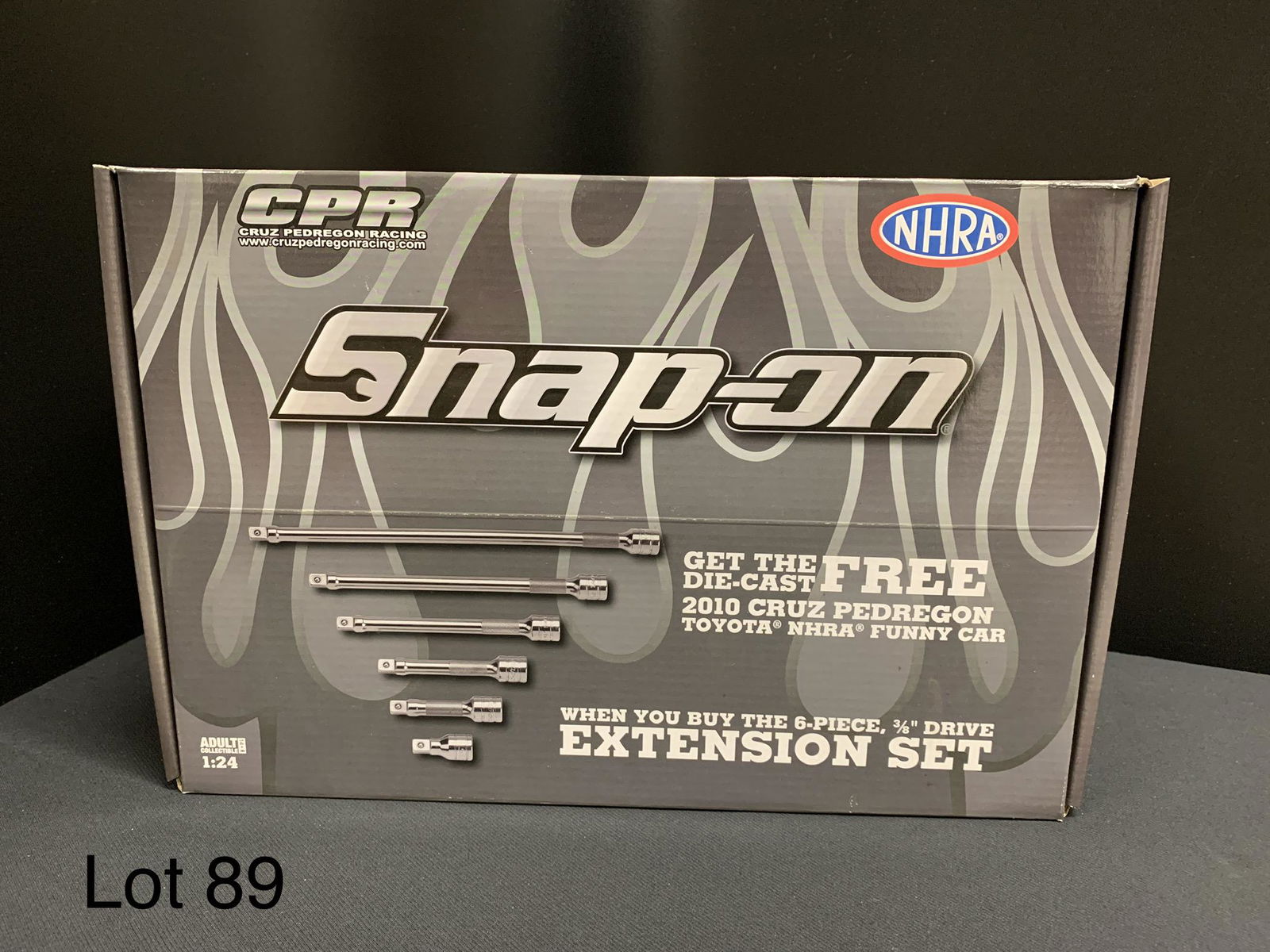 2010 Snap-On Cruz Pedregon Toyota NHRA Funny Car: A 2010 1:24 scale Snap-On Cruz Pedregon Toyota NHRA funny car. This car was part of a Snap-On promotional deal. Extension set is not included. This car is presented in original packaging and box that