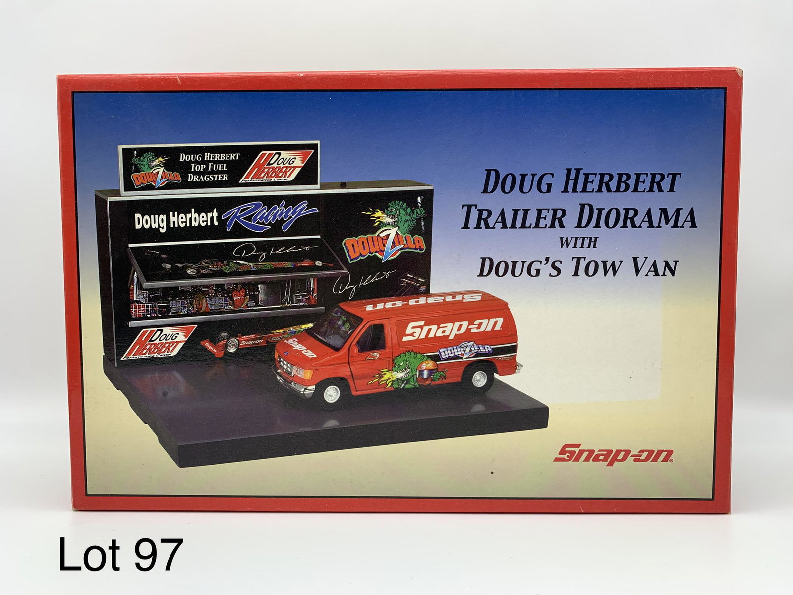 Snap-On Doug Herbert Trailer Diorama with Doug's Tow Van: A 2006 Snap-On Doug Herbert trailer diorama with Doug's tow van. This diorama features cheering and racing sounds. Can be mounted to the wall and locked together. The tow van has opening doors and det