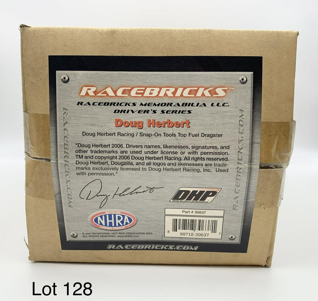 Racebricks Memorabilia Drivers Series Doug Herbert Snap-On Top Fuel Dragster: A factory sealed 2006 Racerbricks Memorabilia Drivers Series Doug Herbert Snap-On Top Fuel Dragster. Part # 30637. Sealed box measures 11" x 7 1/2" x 7". Unopened item.