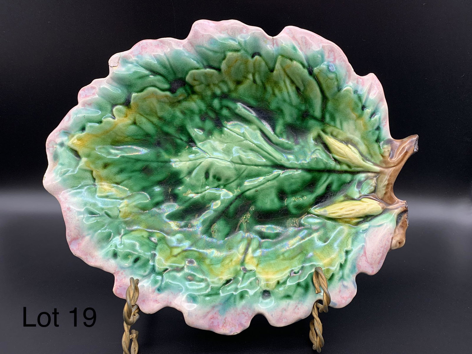 Antique Etruscan Majolica Leaf Dish (1 of 6)