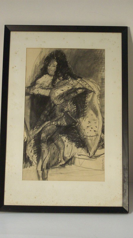 DRAWING SIGNED DOLPHUS SMITH JR: 22" X 14" in a 31" X 20 1/2" frame. Damballah (Dolphus) Smith Jr. is an African American Artist (1943-1992) listed artist who studied at the Philadelphia College of Art. The matting is stained and war