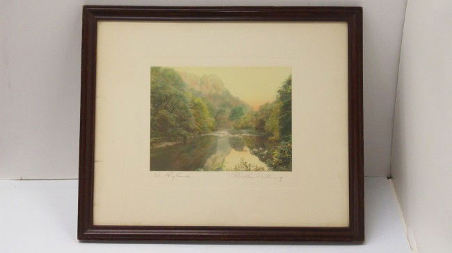 WALLACE NUTTING "THE HIGHLANDS": 9 1/2" X 7" in a 18 1/2" X 15 1/2" frame, colored picture in great condition